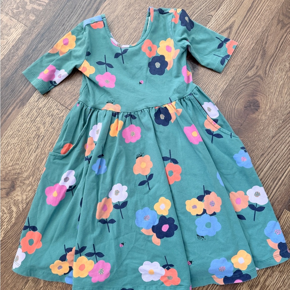Girls' Hanna Andersson Green Floral Pocket Twirl Dress